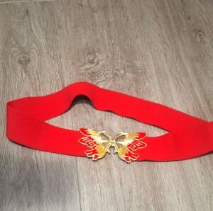 Vintage Elastic Butterfly Belt 70's-80's Red Adjustable